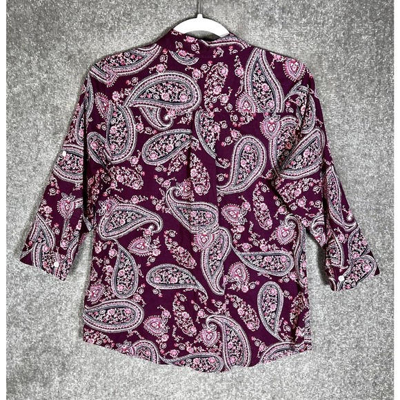 Croft & Barrow‎ 3/4 Roll Tab Sleeve Floral Paisley Button Up Top Womens Sz Small - Picture 2 of 11